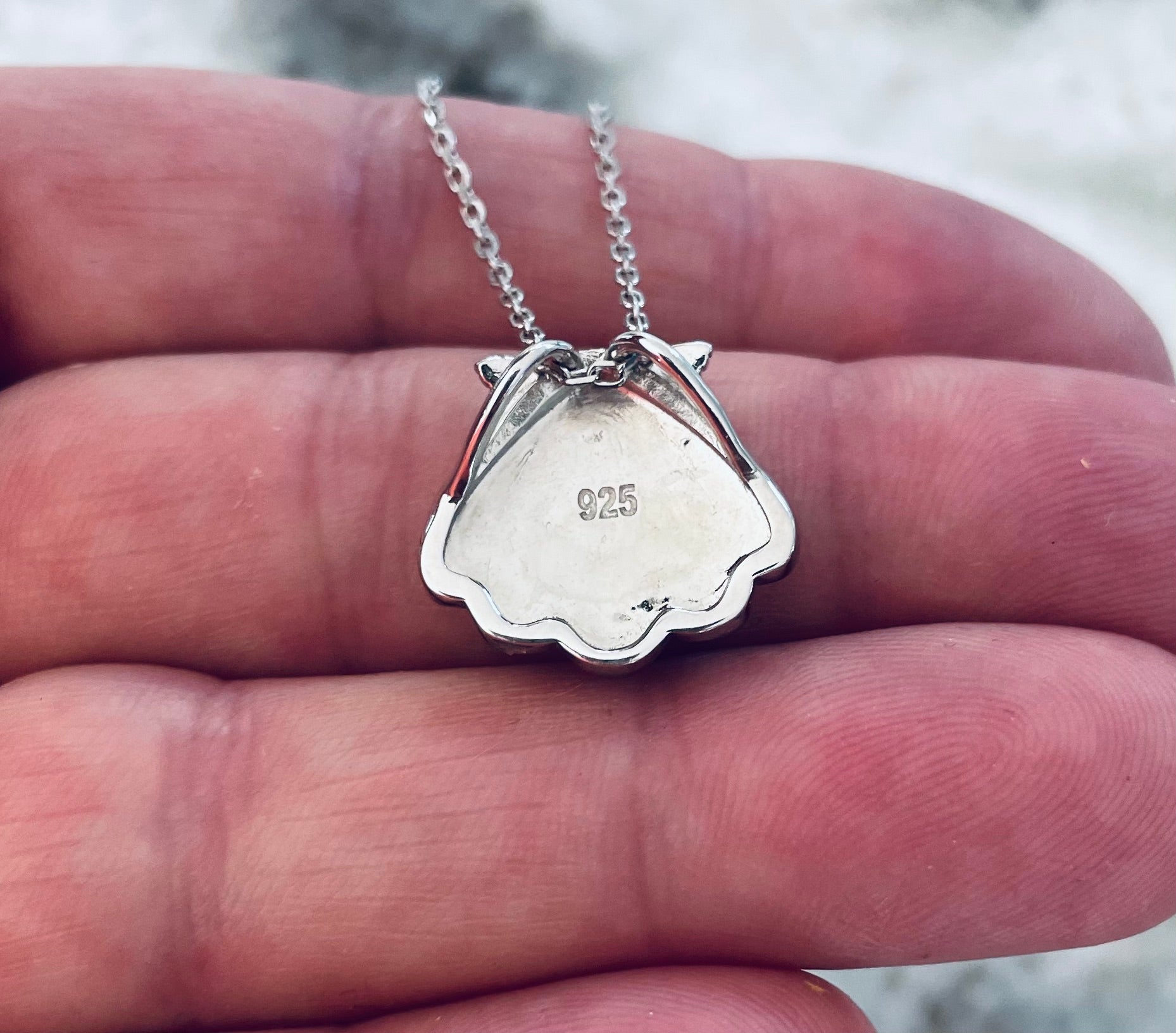 Larimar Shell Pendant Necklace stamped 925 STerling silver