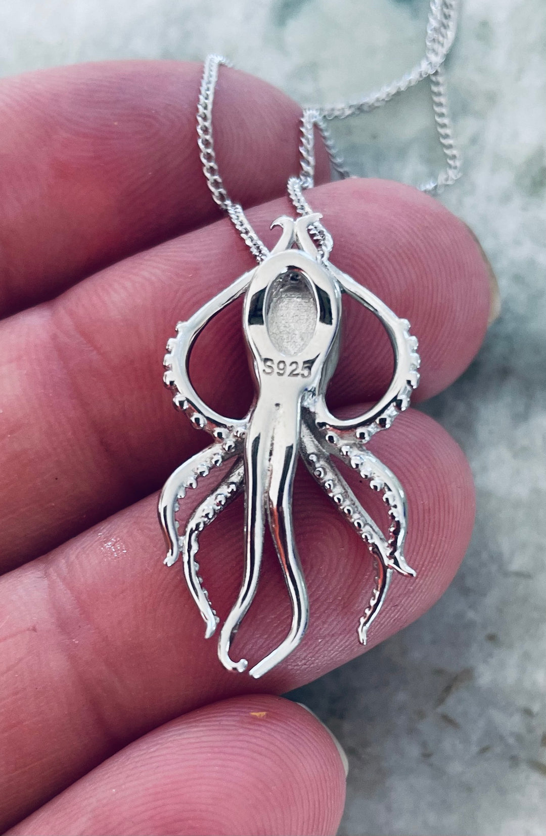Larimar Octopus Necklace – 925 Sterling Silver Ocean Pendant (30mm x 15mm)