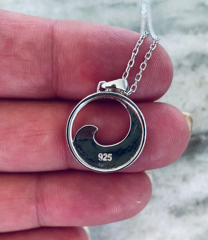 925 STERLING SILVER Small Ocean Wave Larimar Necklace