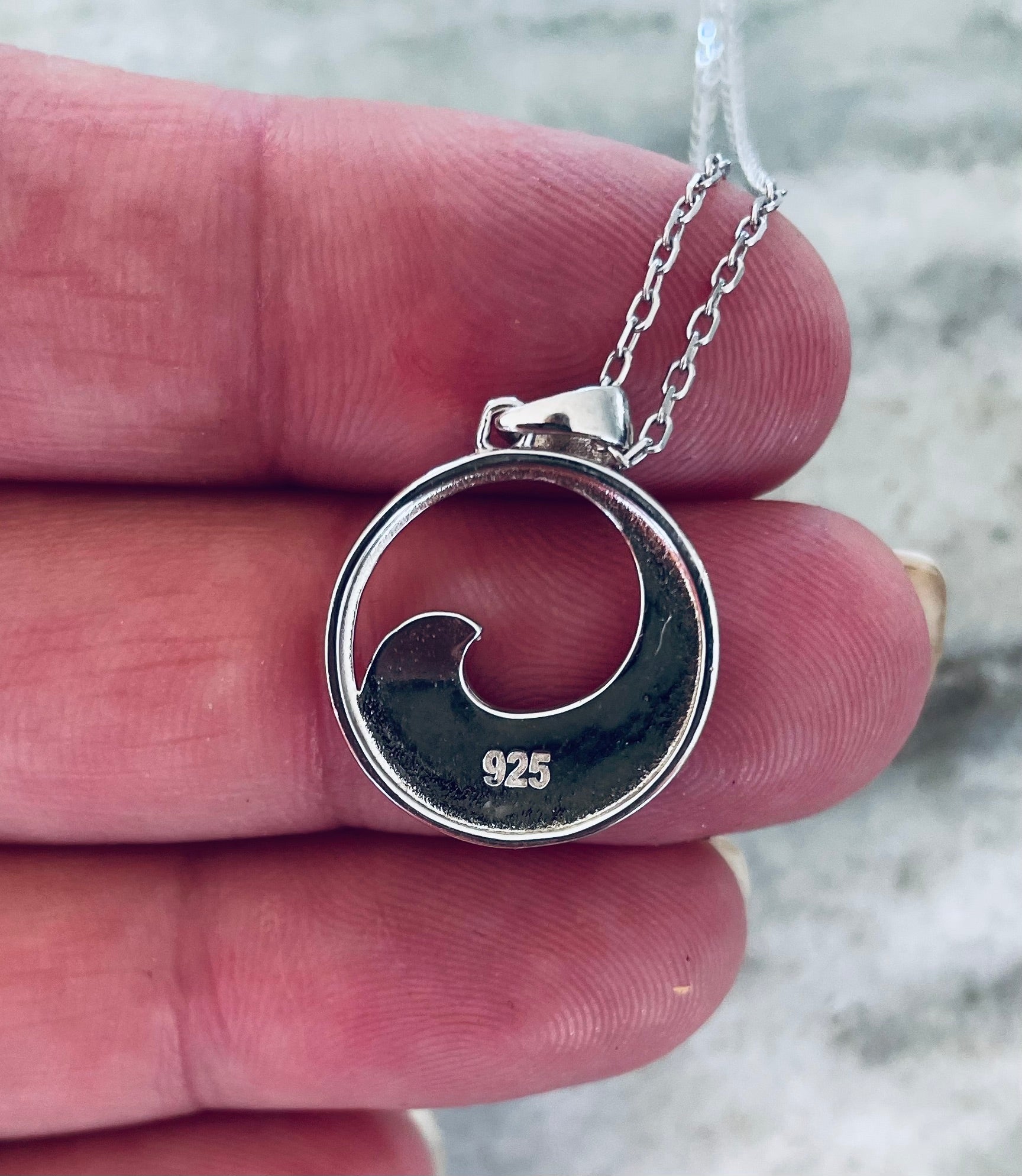 925 STERLING SILVER Small Ocean Wave Larimar Necklace