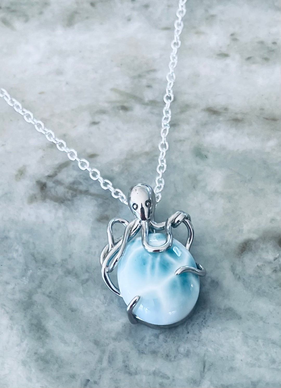 Larimar Octopus Necklace - Handcrafted 925 Sterling Silver Ocean Jewelry