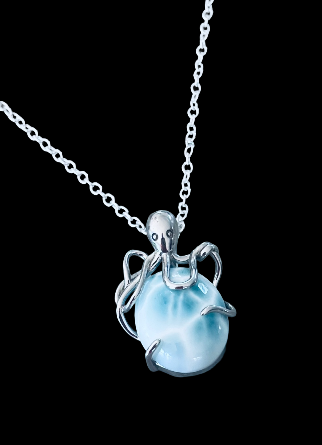Larimar Octopus Pendant Necklace – 925 Sterling Silver Ocean Jewelry (20mm x 15mm)