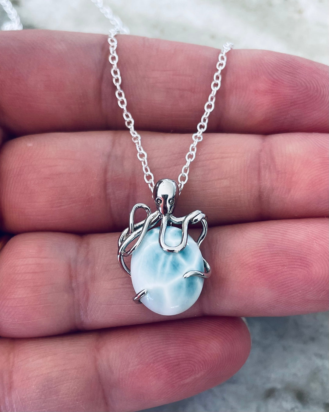 Larimar Octopus Necklace - Handcrafted 925 Sterling Silver Ocean Jewelry