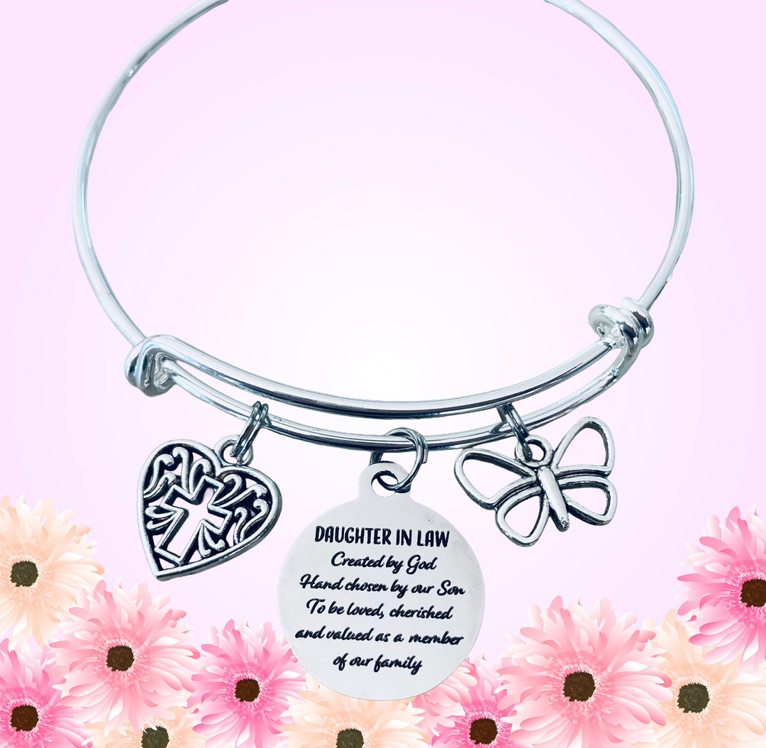 Daughter-in-Law Charm Bracelet | Heart, Cross &amp; Butterfly
