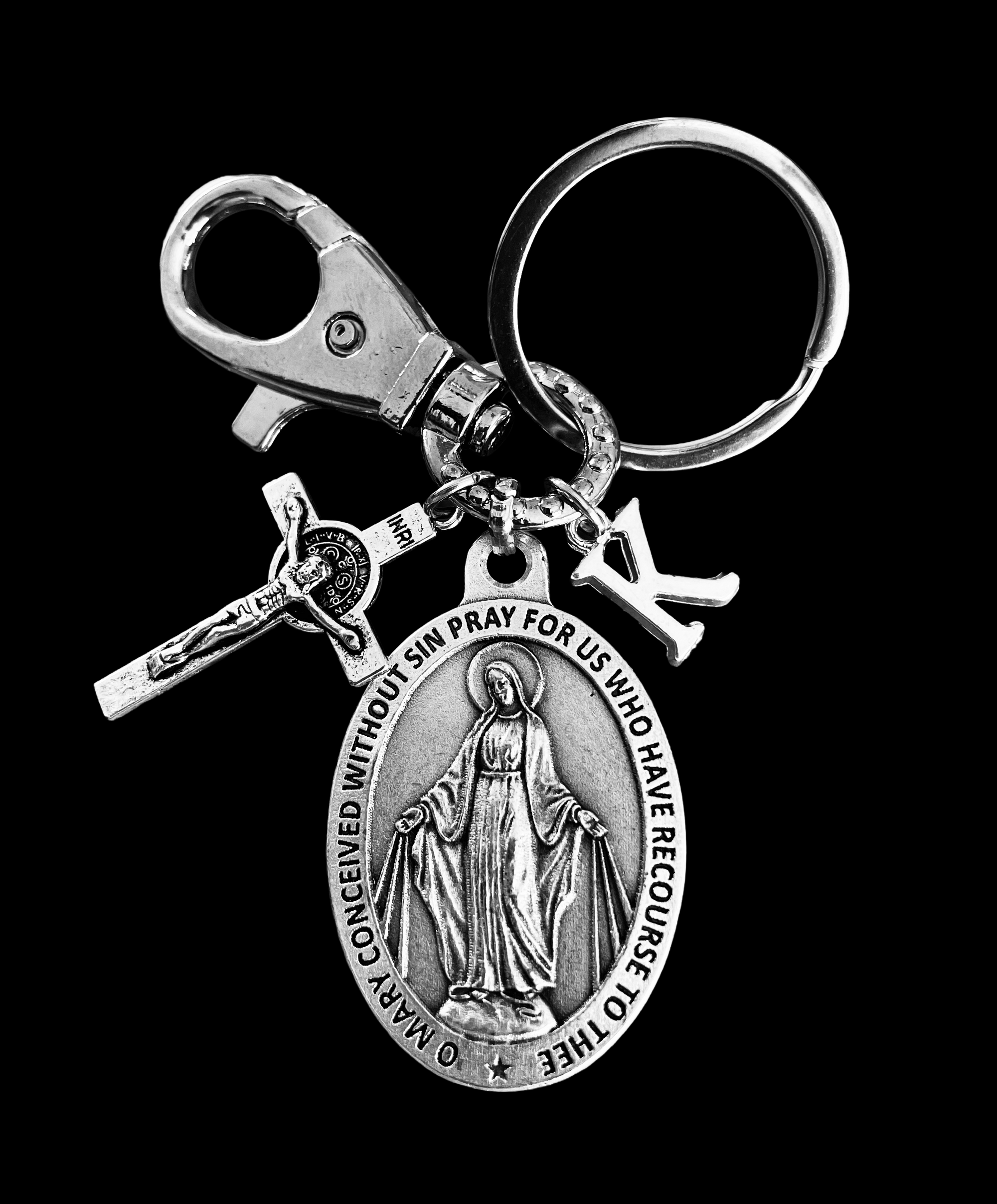Miraculous Mary Keychain – Catholic Religious Medal & Crucifix
