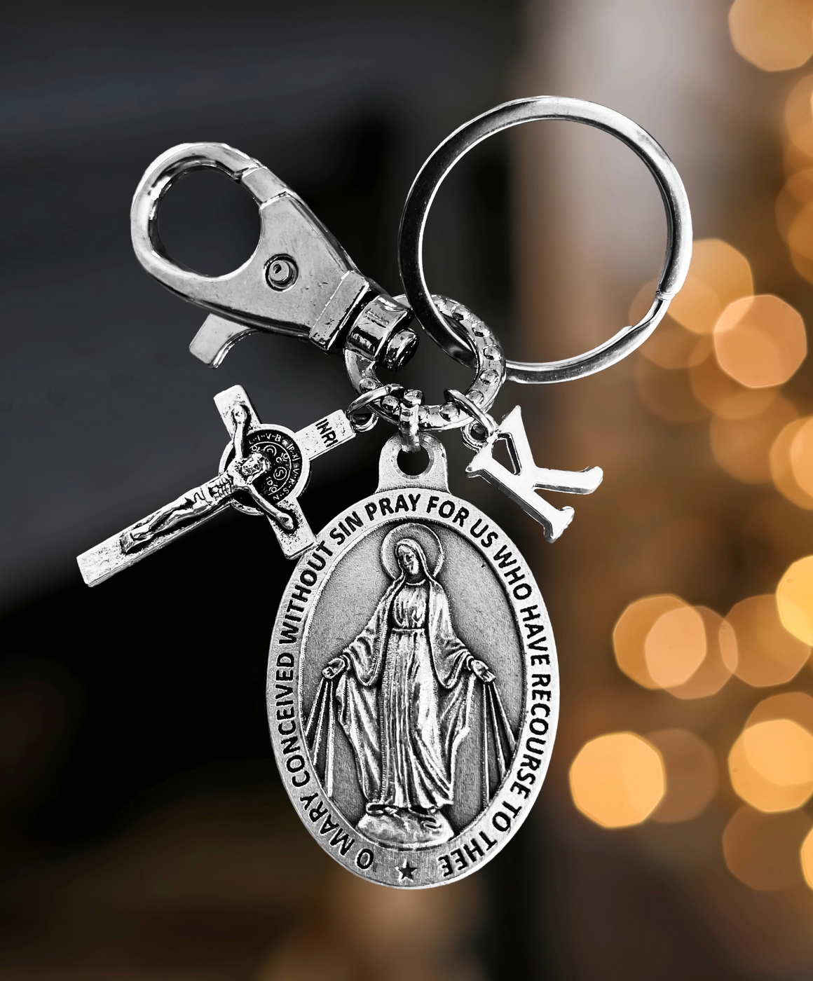 Miraculous Mary Keychain – Catholic Religious Medal & Crucifix