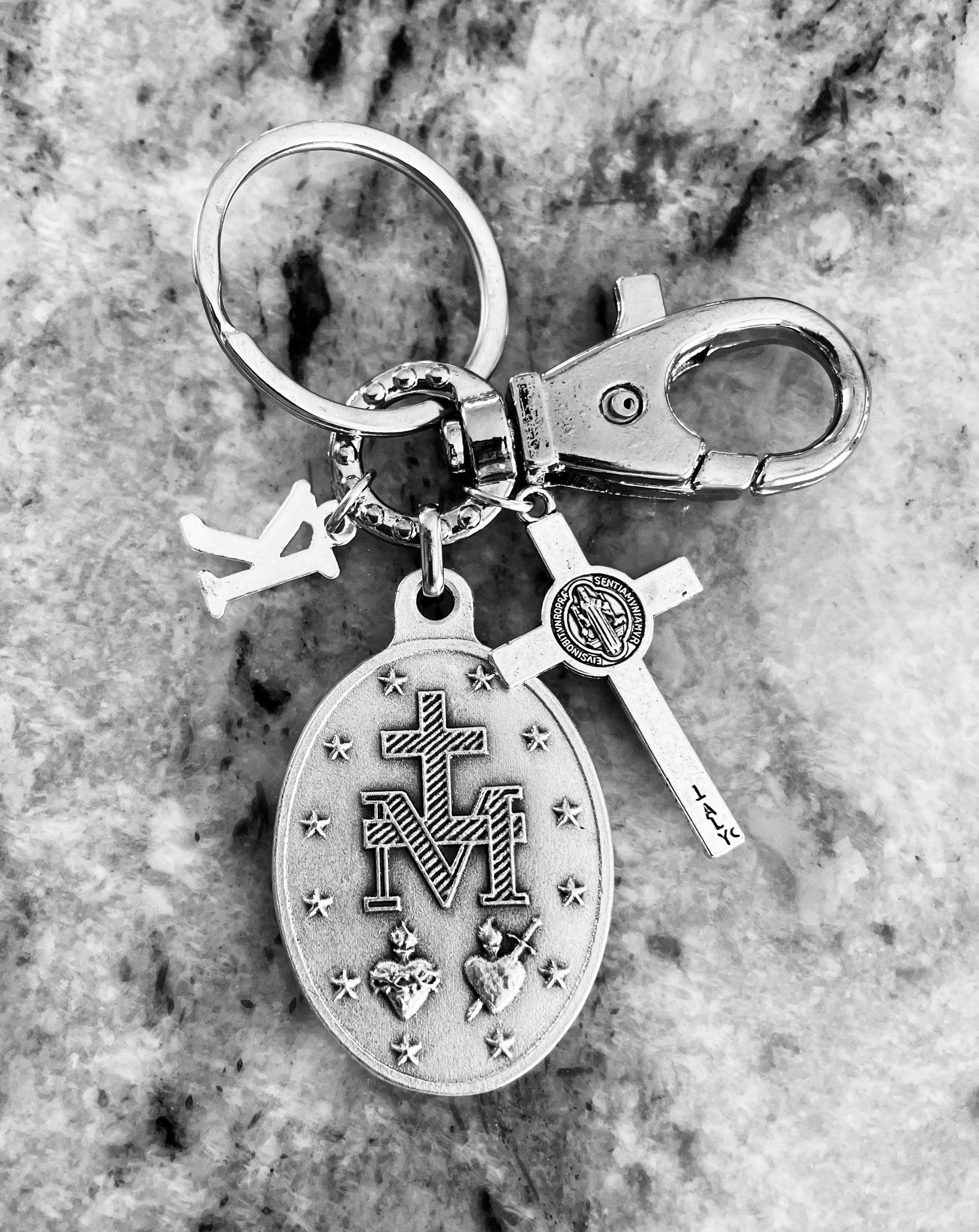 Miraculous Mary Keychain – Catholic Religious Medal & Crucifix