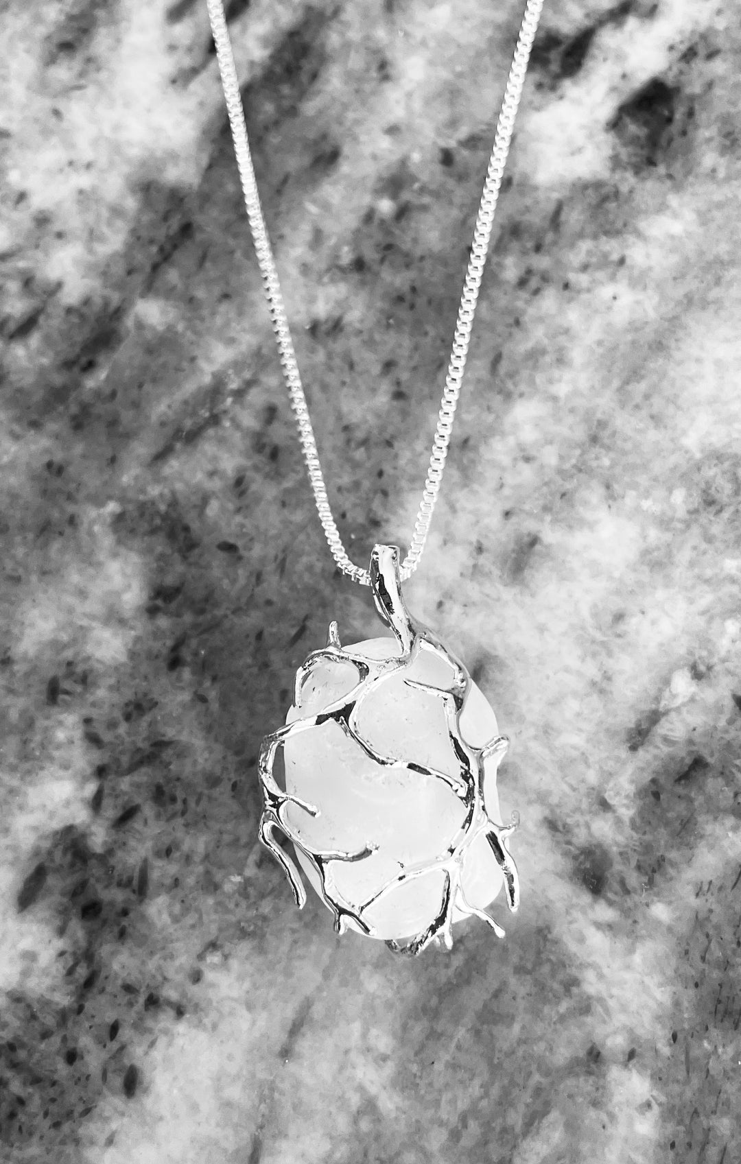 Lake Erie Lucky Stone Necklace – Sterling Silver Chain with Silver Wire Wrapped Lucky Stone