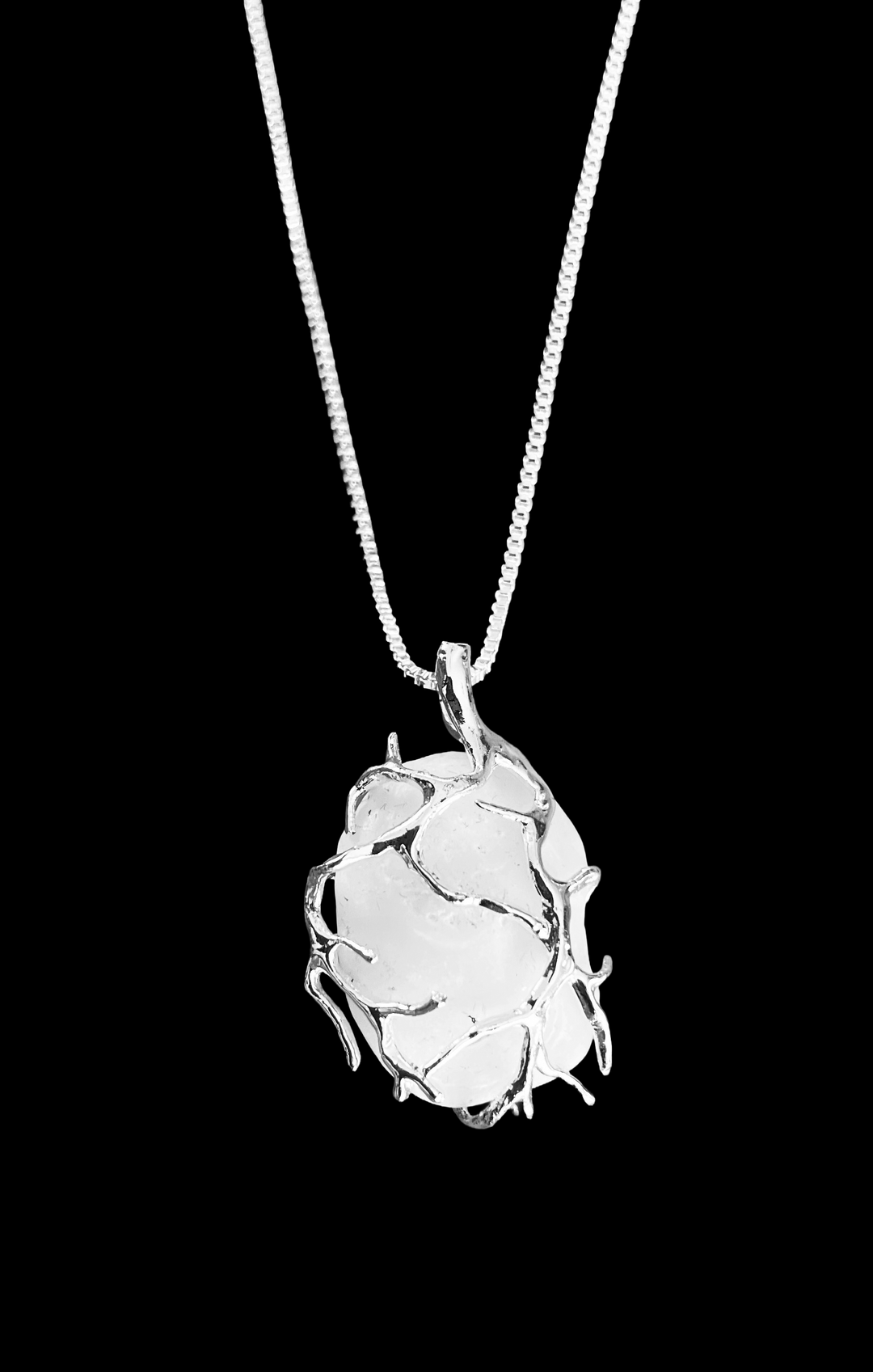 Lake Erie Lucky Stone Necklace – Sterling Silver Chain with Silver Wire Wrapped Lucky Stone