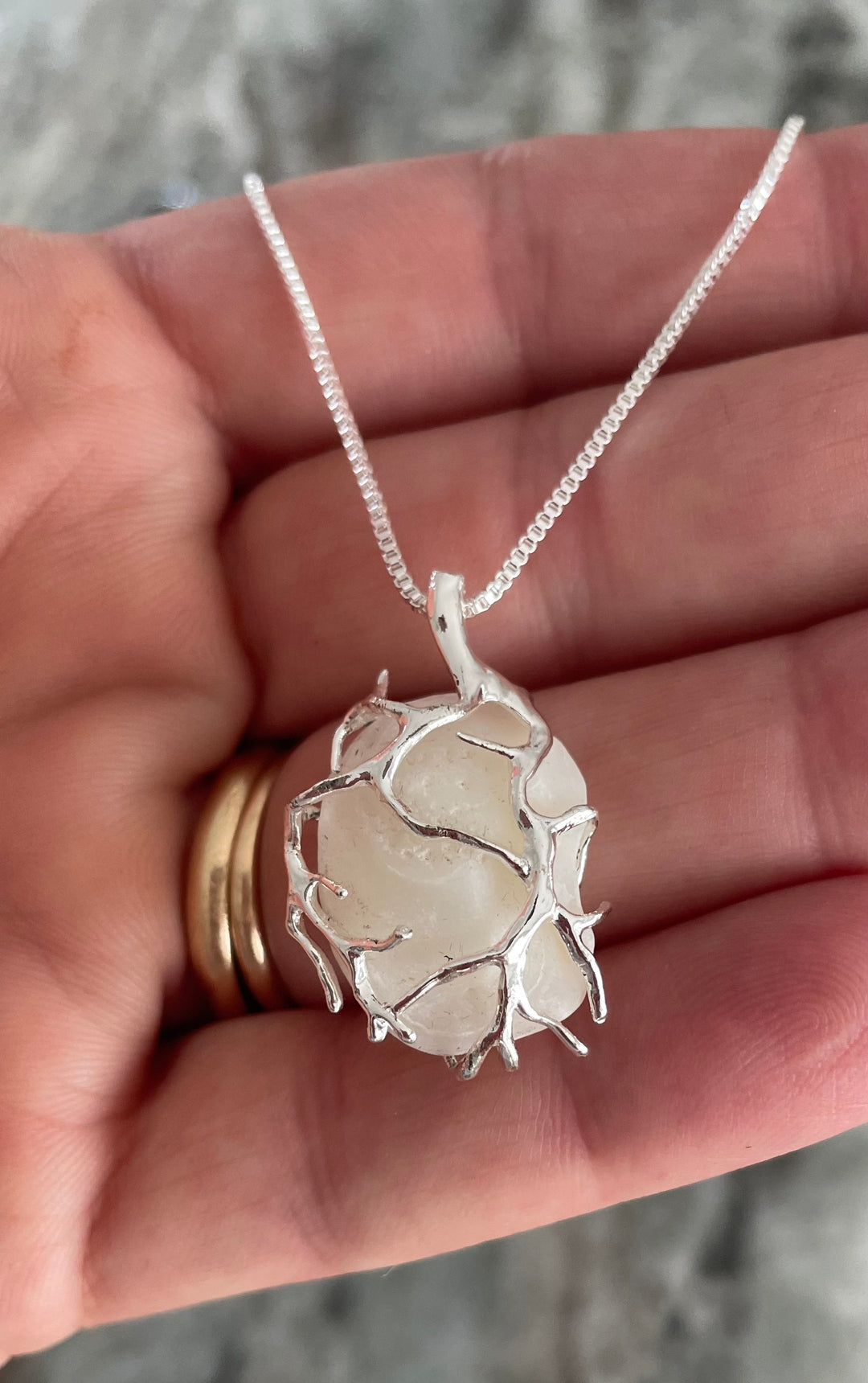 Lake Erie Lucky Stone Necklace – Sterling Silver Chain with Silver Wire Wrapped Lucky Stone