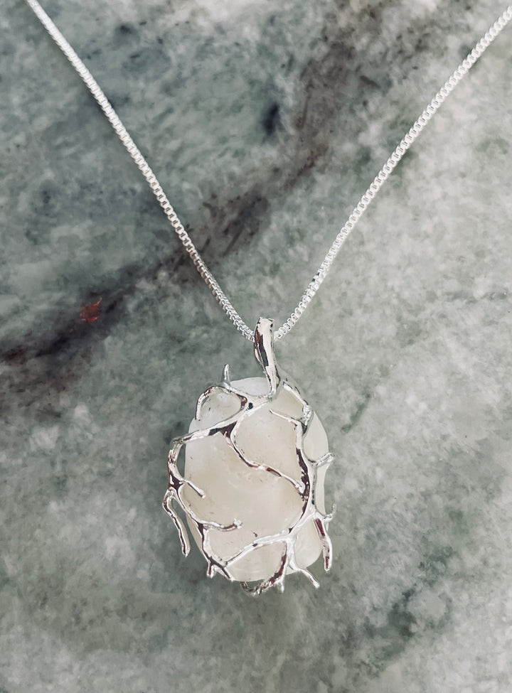 Lake Erie Lucky Stone Necklace – Sterling Silver Chain with Silver Wire Wrapped Lucky Stone