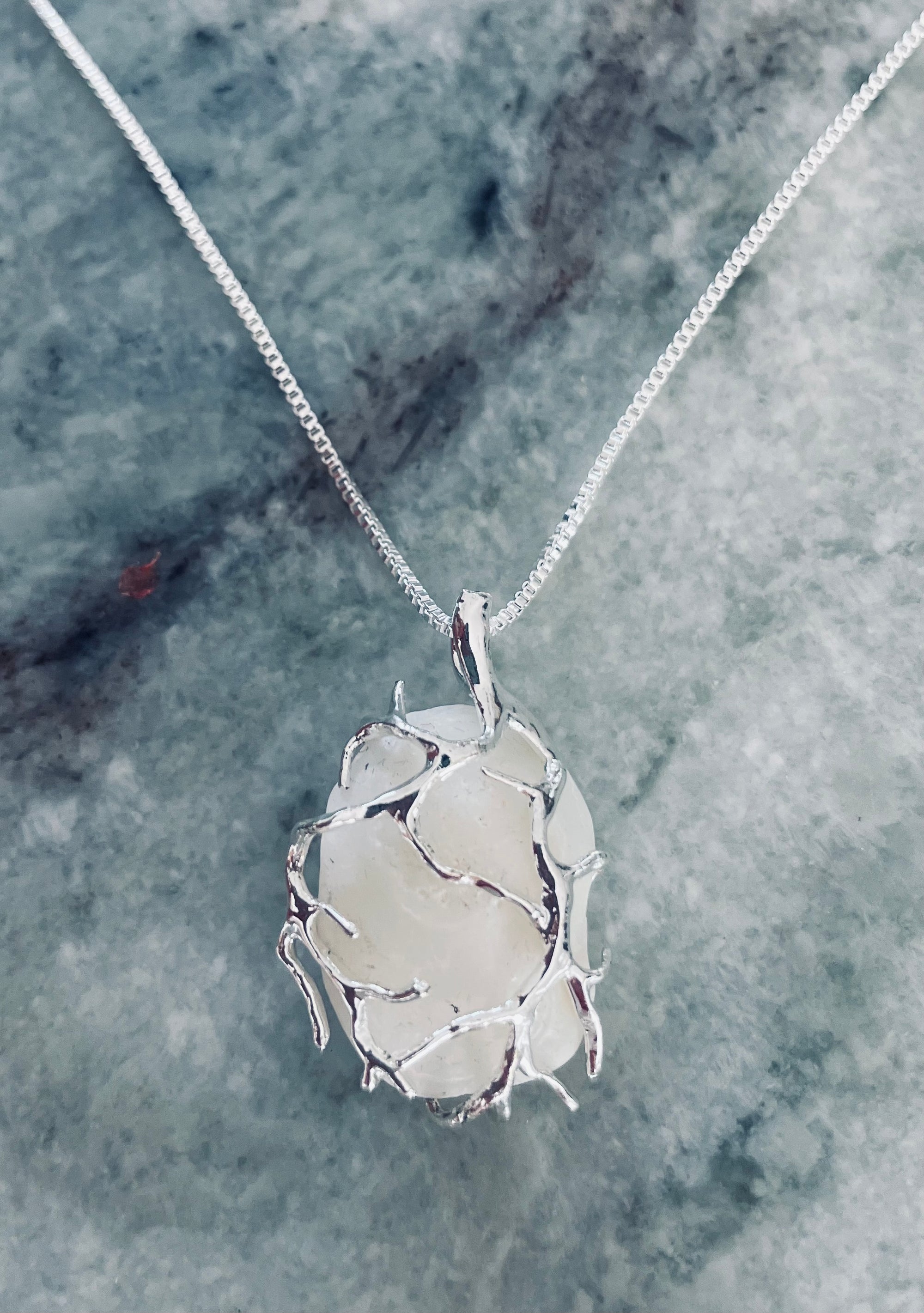 Lake Erie Lucky Stone Necklace – Sterling Silver Chain with Silver Wire Wrapped Lucky Stone