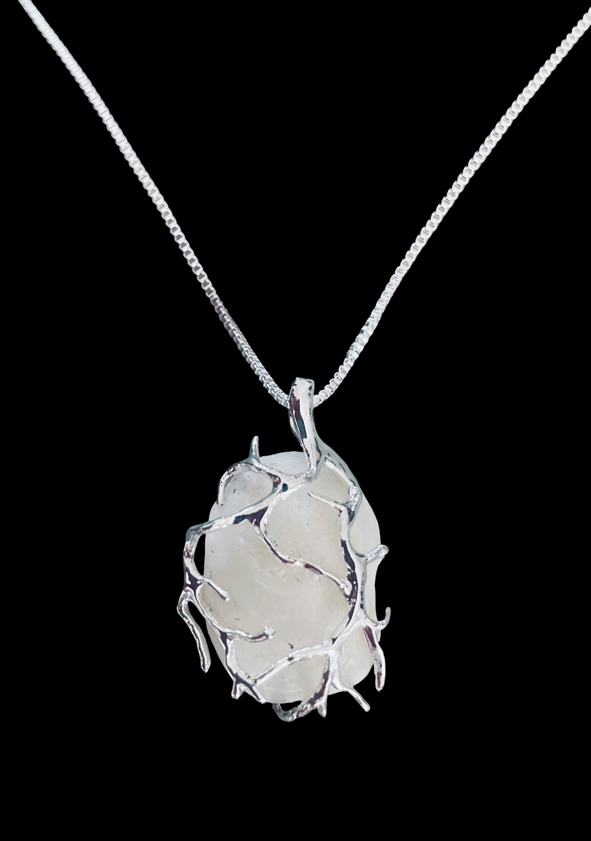 Lake Erie Lucky Stone Necklace – Sterling Silver Chain with Silver Wire Wrapped Lucky Stone