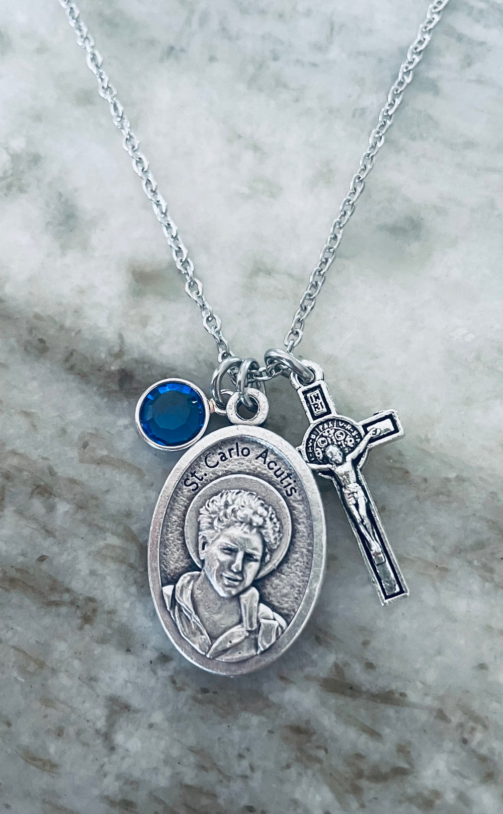 St. Carlo Acutis Necklace – Patron Saint Medal with Cross
