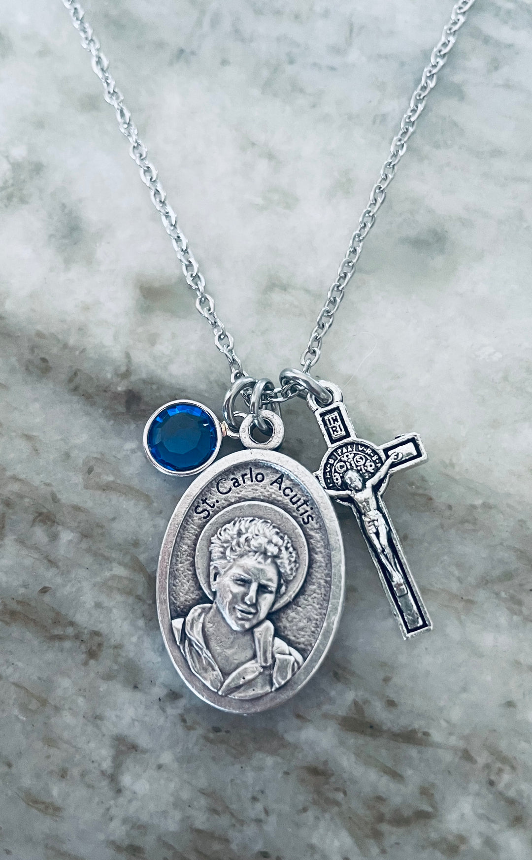St. Carlo Acutis Necklace – Patron Saint Medal with Cross