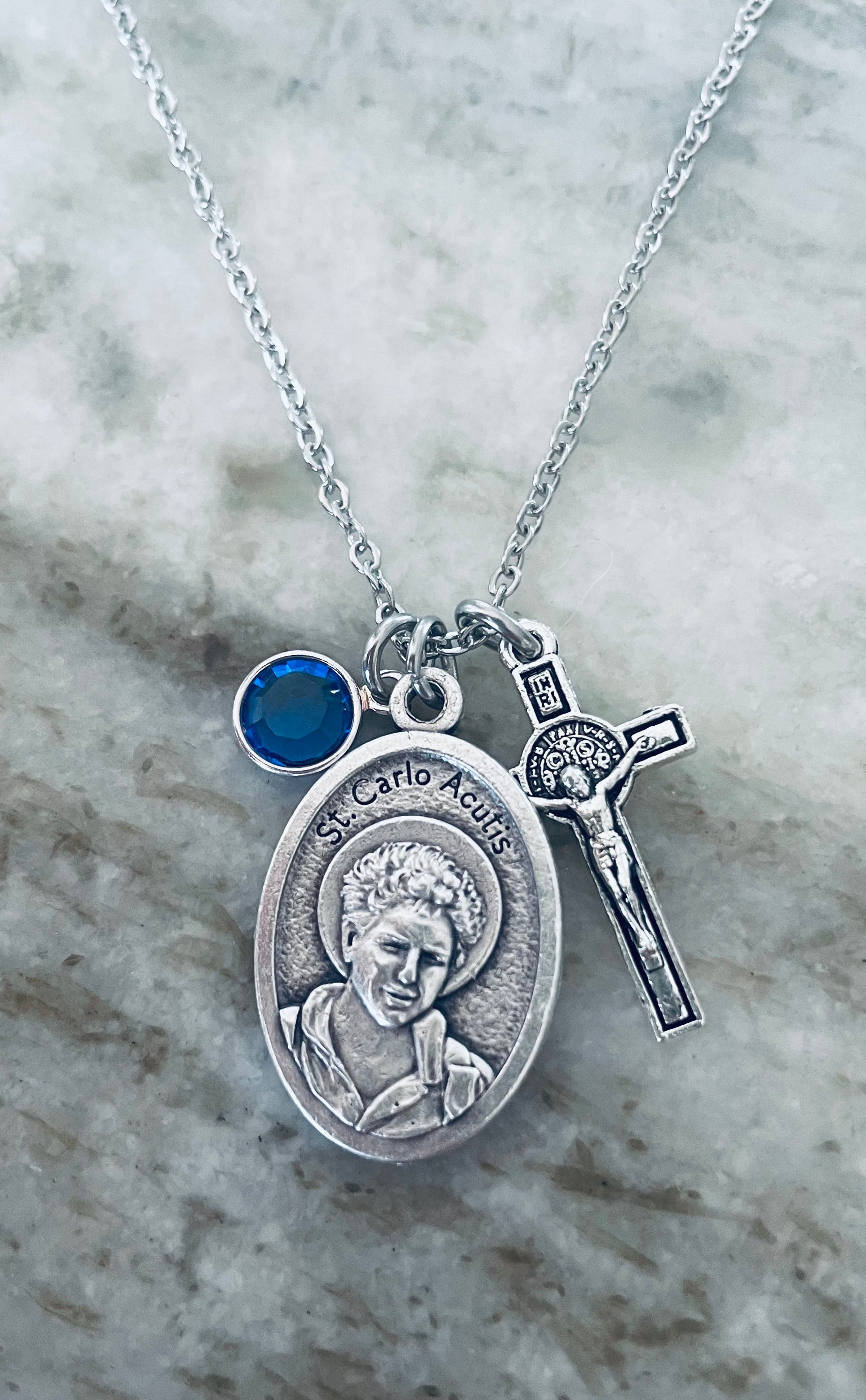 St. Carlo Acutis Necklace – Patron Saint Medal with Cross