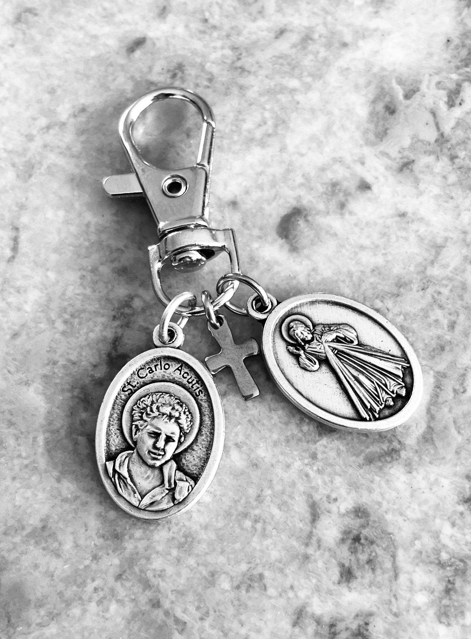 St. Carlo Acutis & Jesus Purse Charm – Catholic Bag Clip