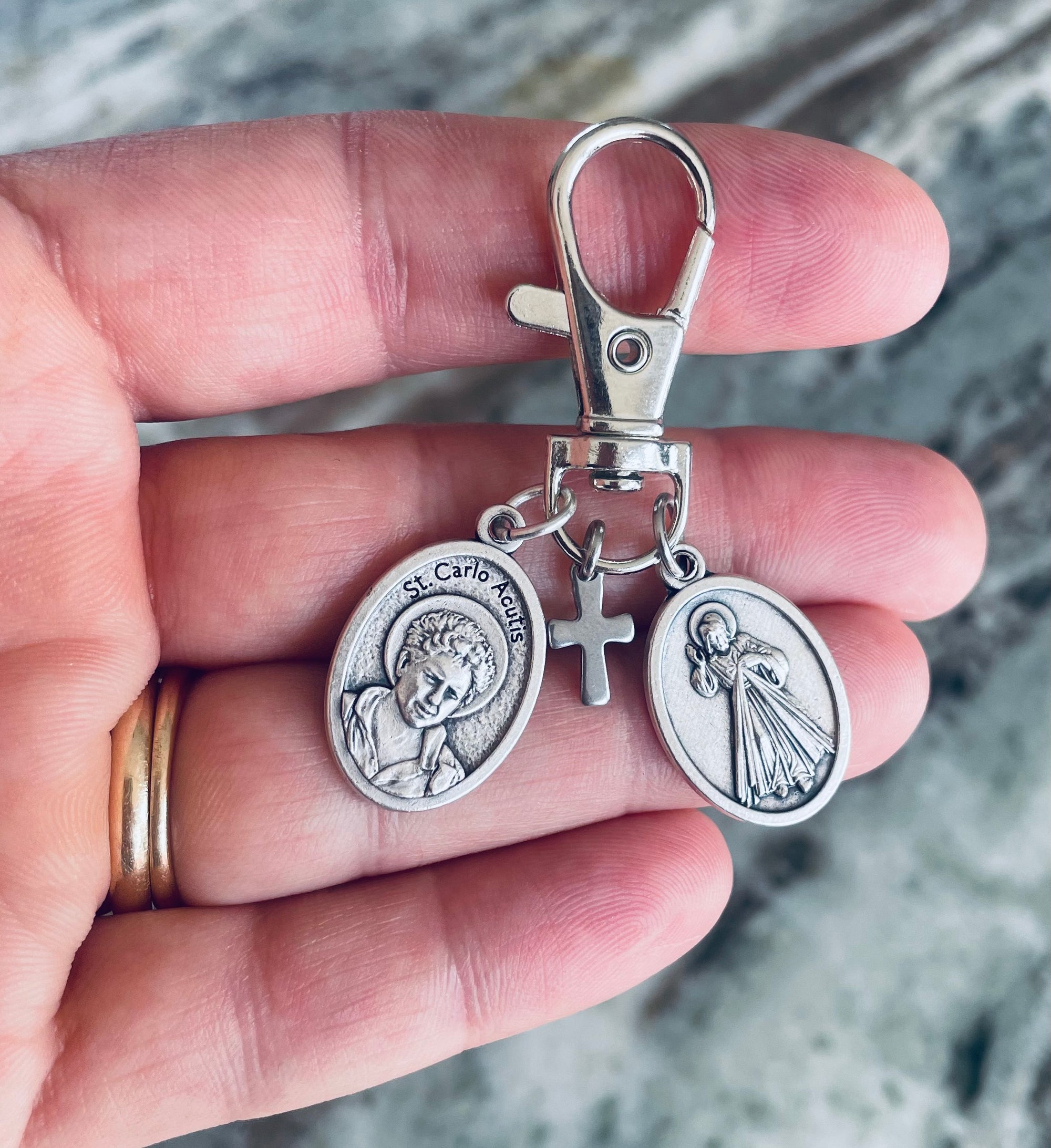 St. Carlo Acutis & Jesus Purse Charm – Catholic Bag Clip
