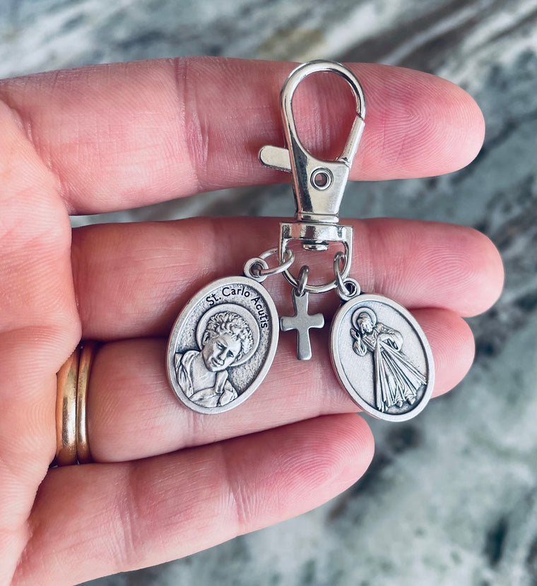St. Carlo Acutis & Jesus Purse Charm – Catholic Bag Clip