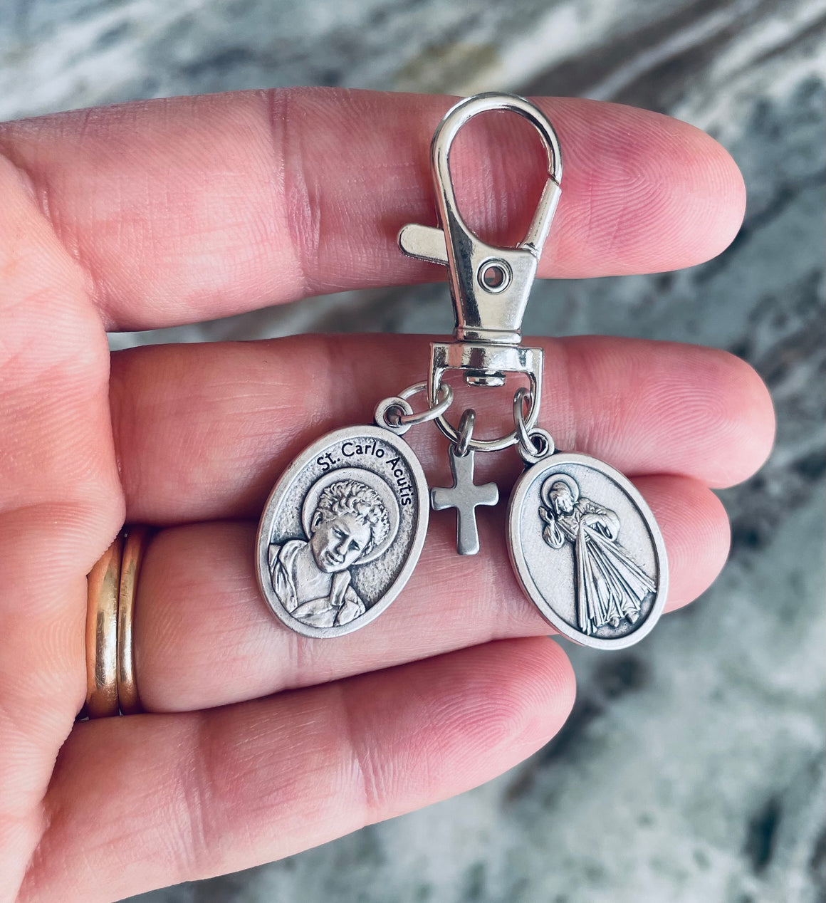 St. Carlo Acutis & Jesus Purse Charm – Catholic Bag Clip