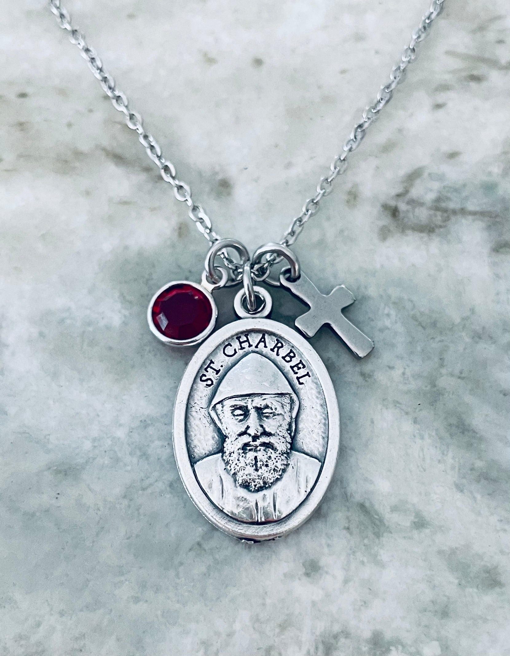 Saint Charbel Necklace  Silver Catholic Jewelry