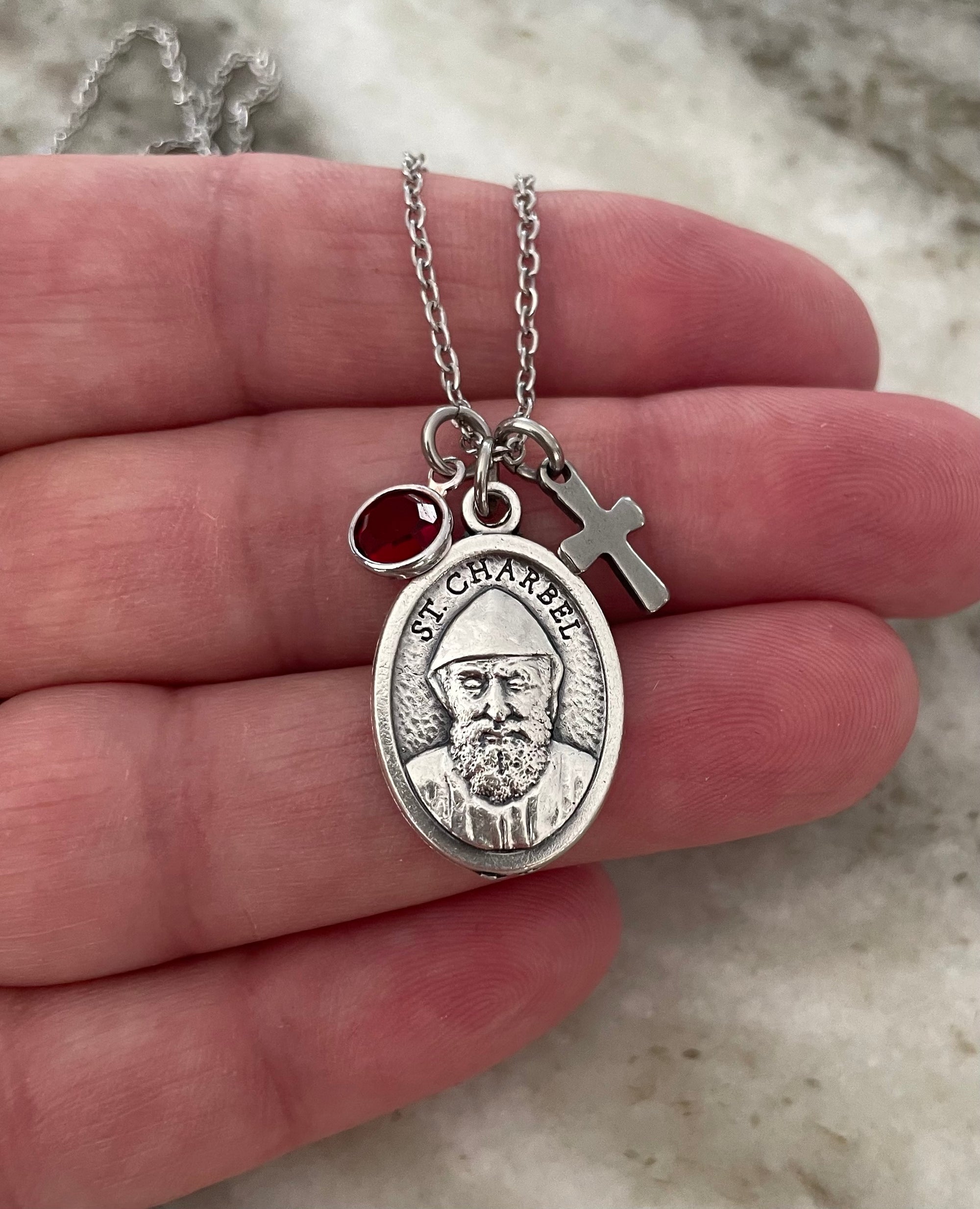 Saint Charbel Necklace Silver Catholic Jewelry