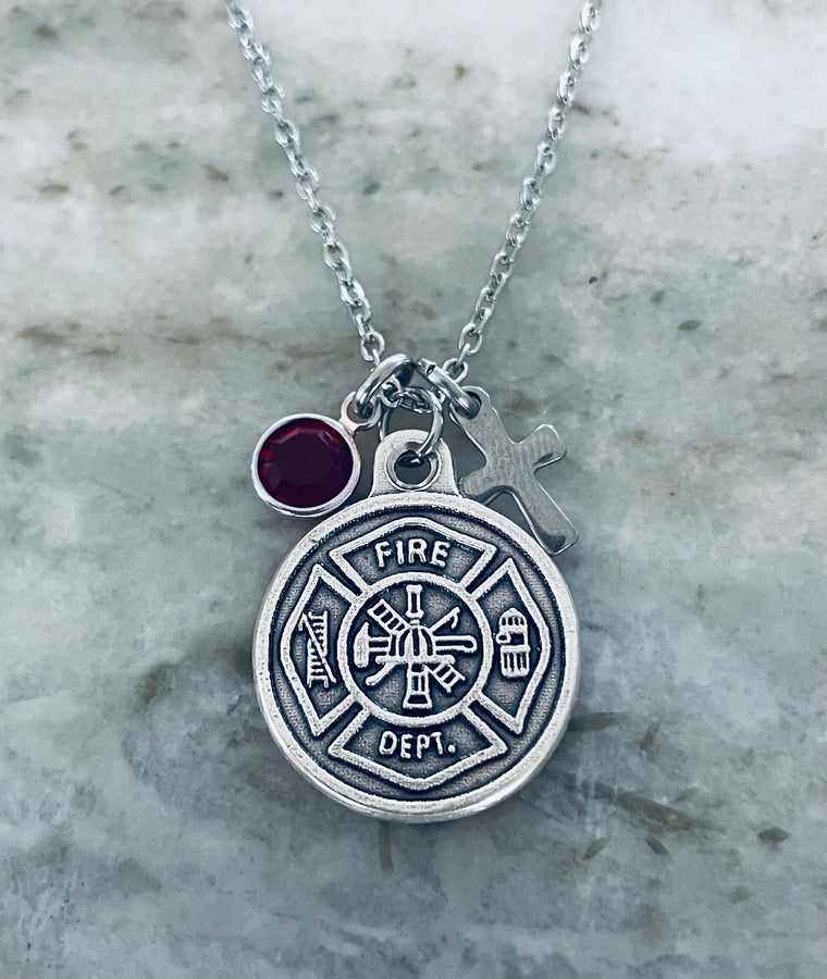 Saint Florian Firefighter Necklace – Fire Dept Pendant – Protection Gift
