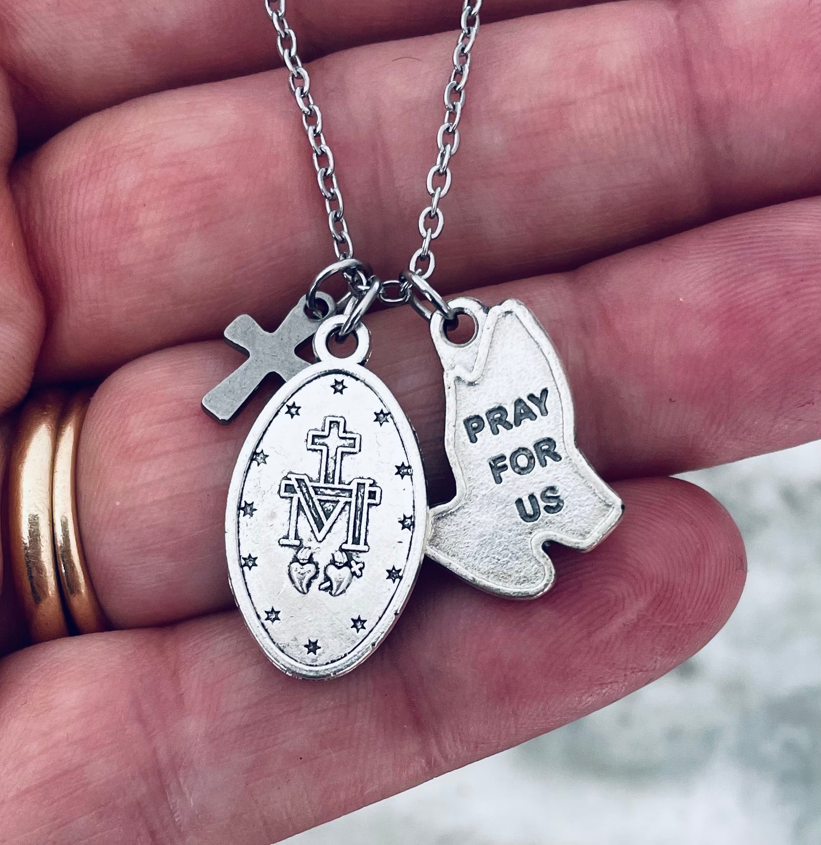 Pray for Us Miraculous Medal Necklace – Virgin Mary Religious Medal | Jules Obsession