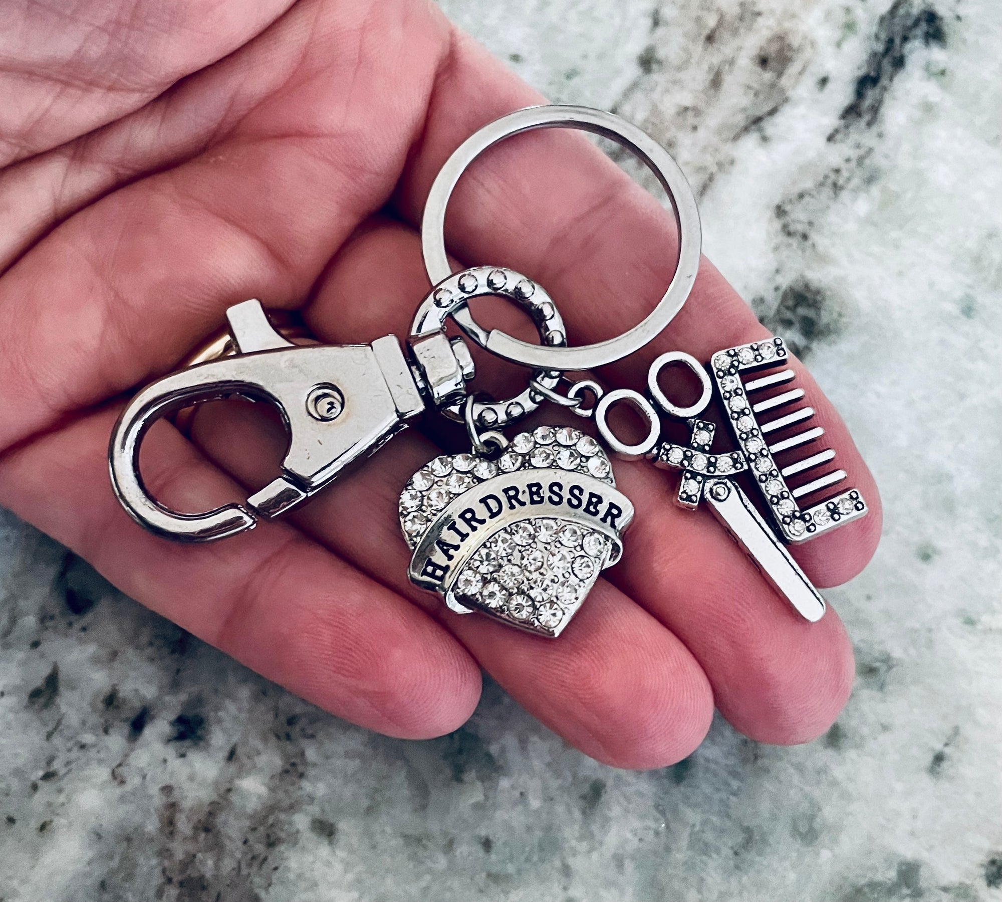 Hairdresser Keychain – Stylist Gift with Rhinestone Charms