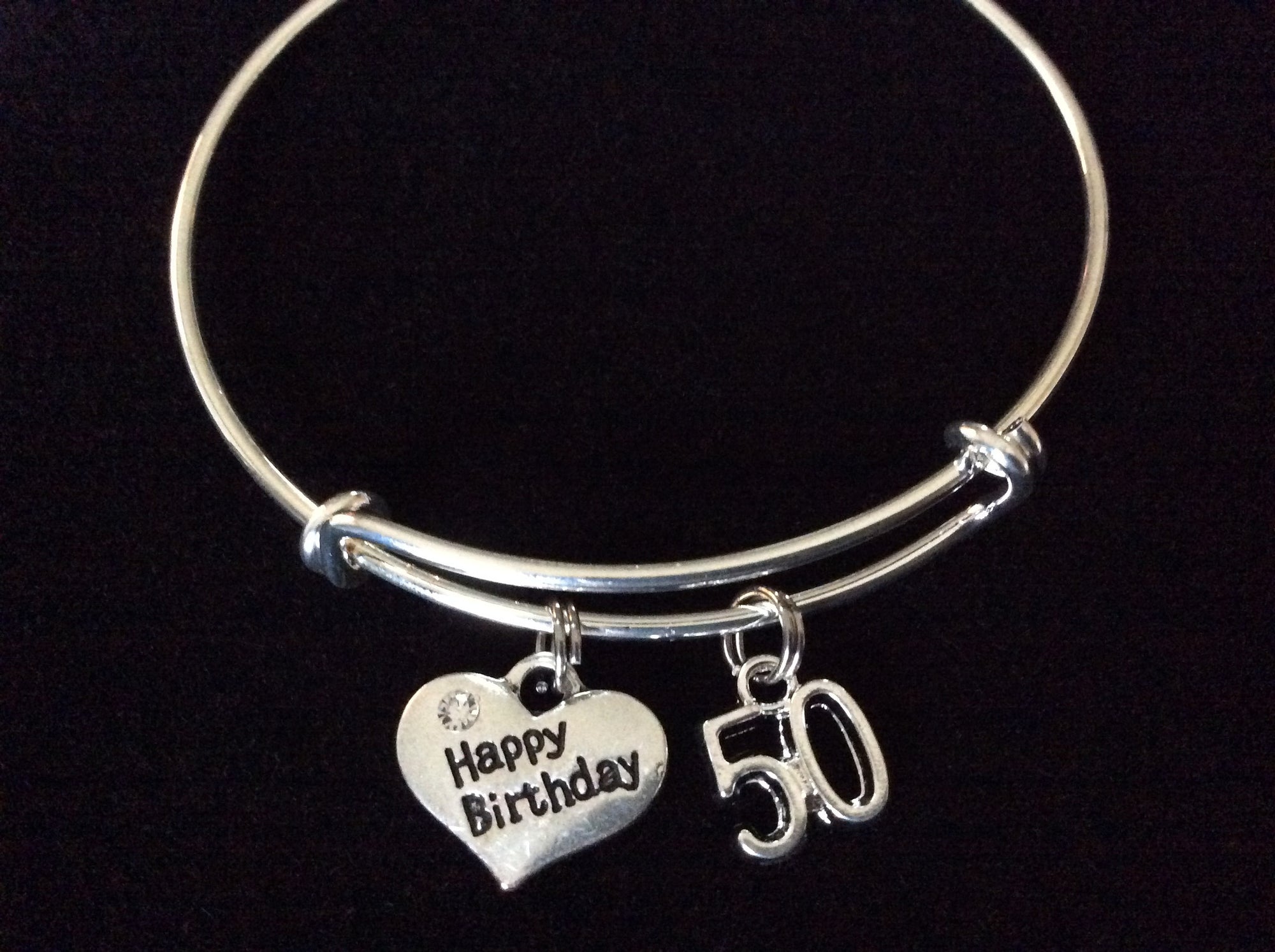 50th Birthday Bracelet – Silver Expandable Bangle
