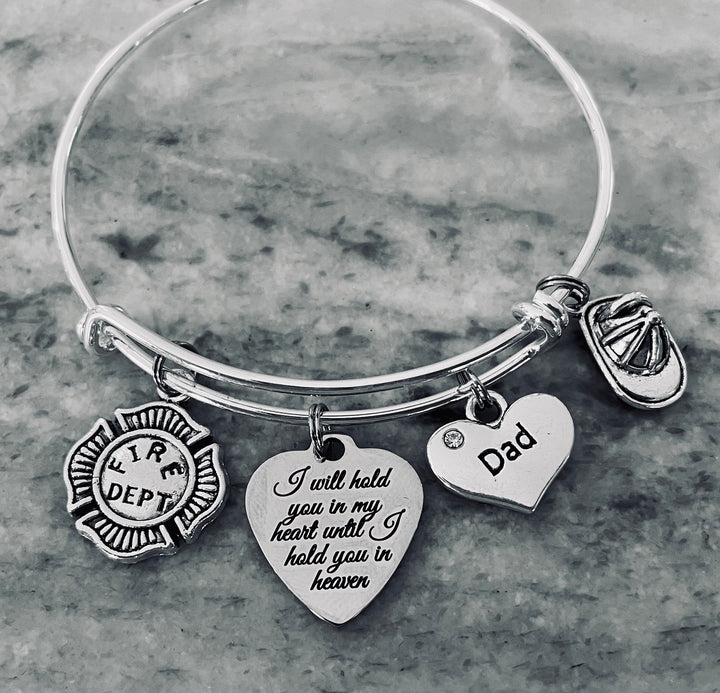 Firefighter Dad Memorial Charm Bracelet - I Will Hold You In My Heart