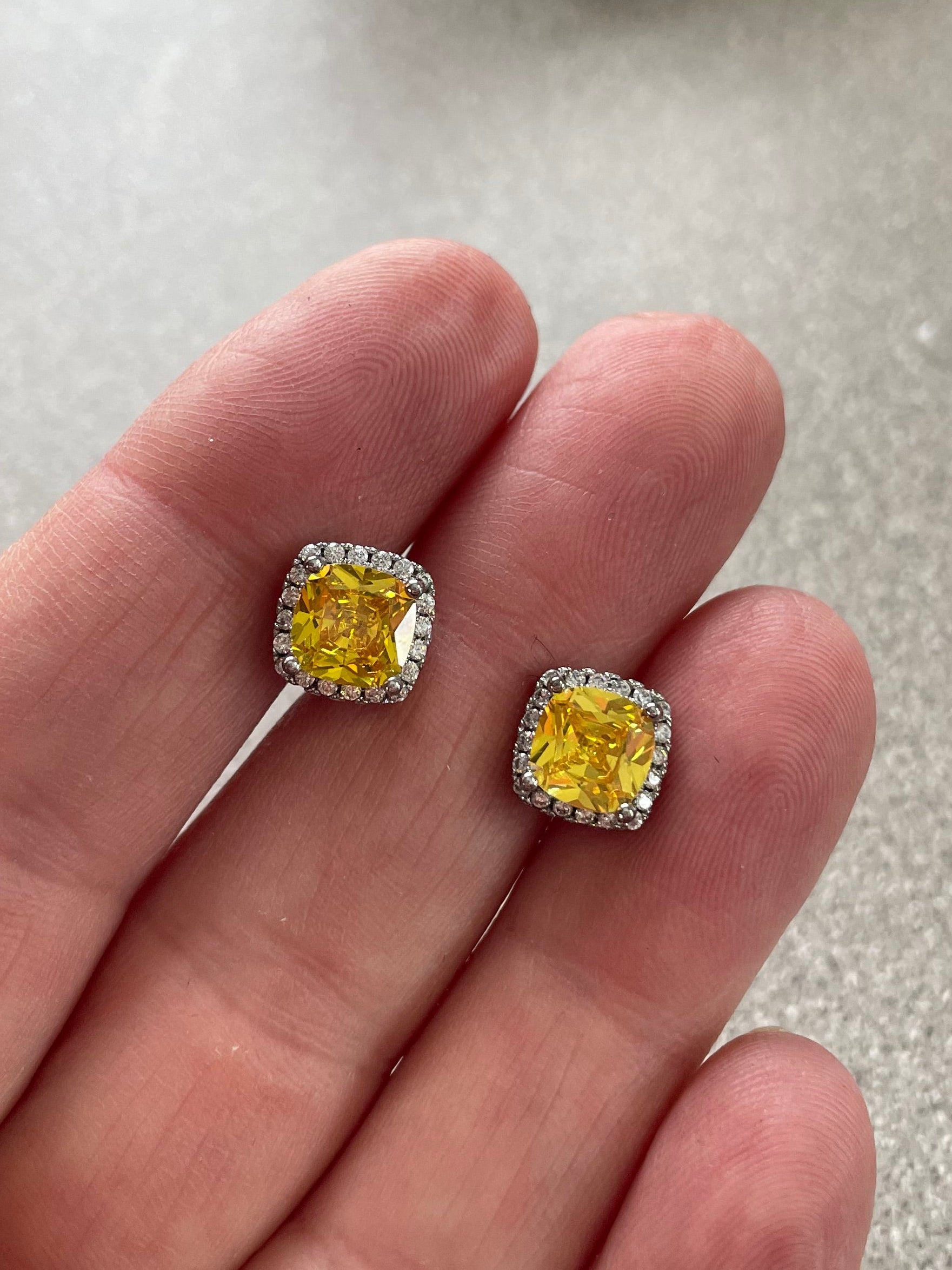 2 Carat Yellow Moissanite Earrings Sterling Silver, Halo Stud Earrings