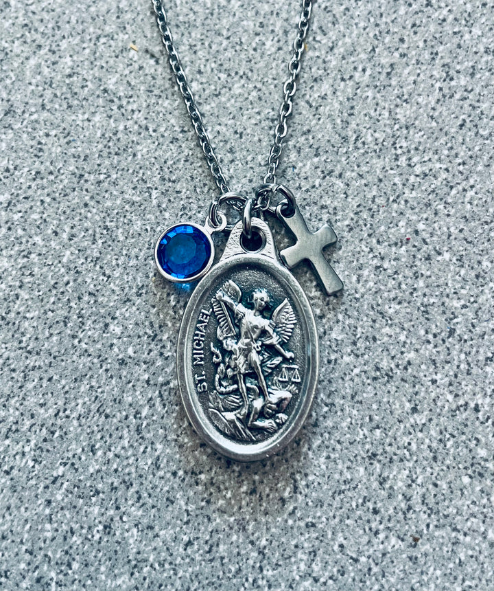 St. Michael Necklace &amp; Guardian Angel, Stainless Steel Chain, Confirmation Gift