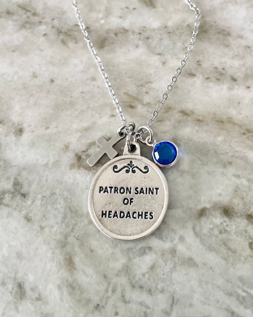 Saint Teresa of Avila Necklace Cross Birthstone Silver Catholic Medal Prayer Patron Saint of Headaches