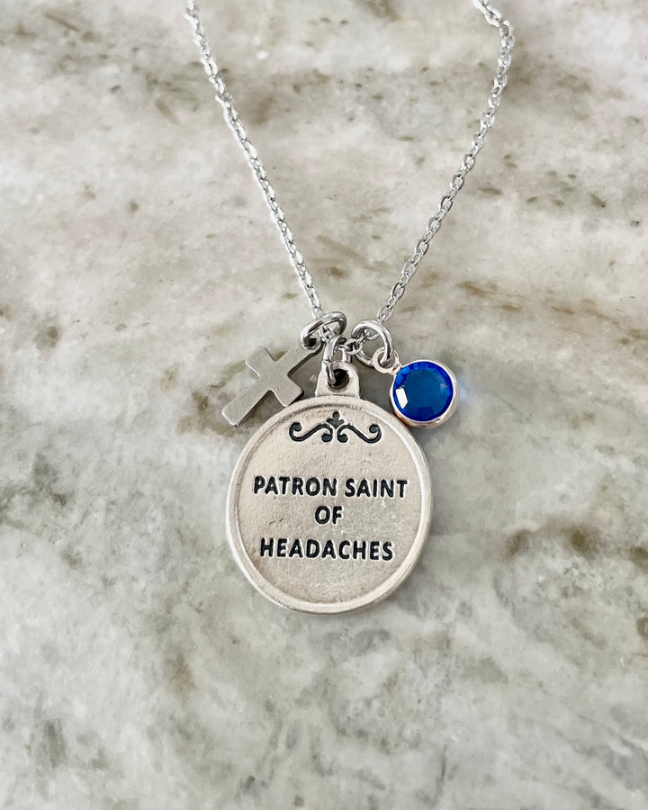 Saint Teresa of Avila Necklace Cross Birthstone Silver Catholic Medal Prayer Patron Saint of Headaches