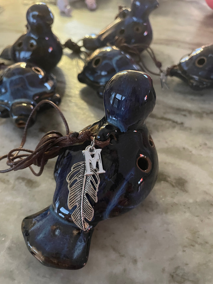 Songbird Ocarina Whistle - Handcrafted Ceramic Bird Whistle with Feather Charm