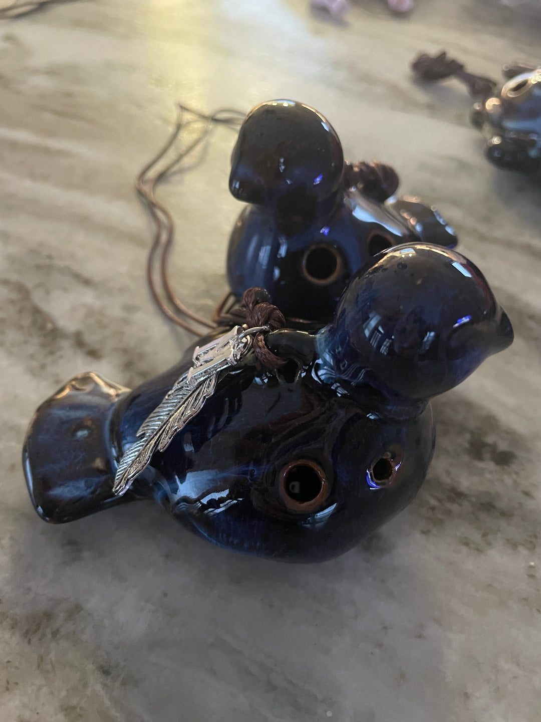 Songbird Ocarina Whistle - Handcrafted Ceramic Bird Whistle with Feather Charm