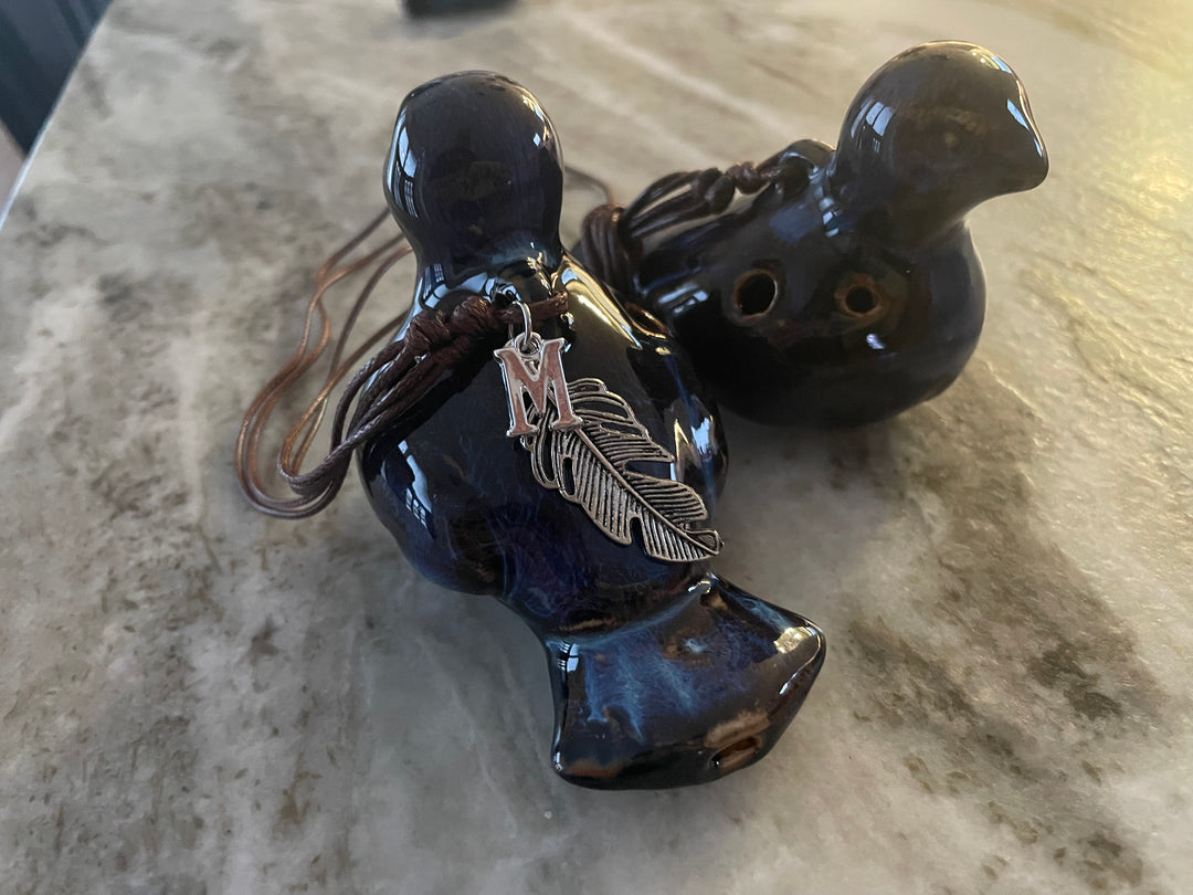 Songbird Ocarina Whistle - Handcrafted Ceramic Bird Whistle with Feather Charm