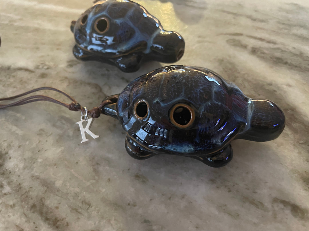 Turtle Ocarina Whistle - Handcrafted Ceramic Turtle Whistle with Charm