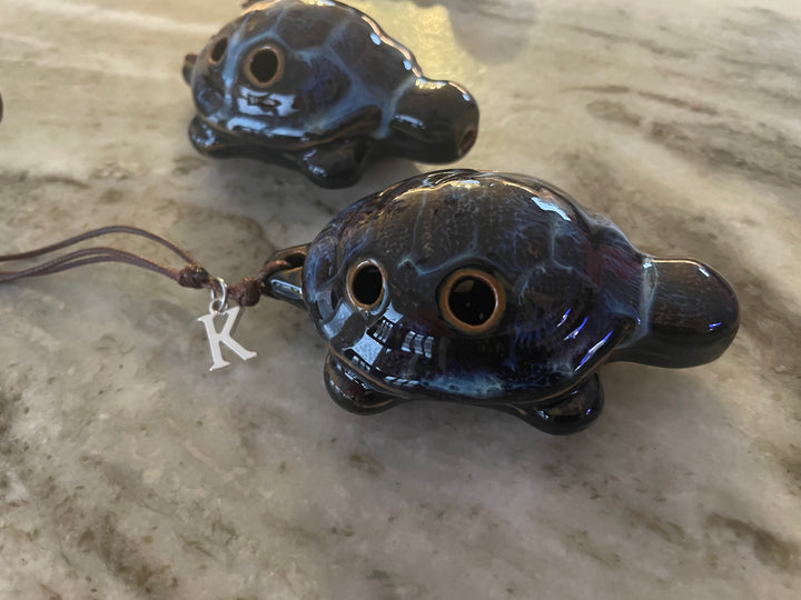 Turtle Ocarina Whistle - Handcrafted Ceramic Turtle Whistle with Charm