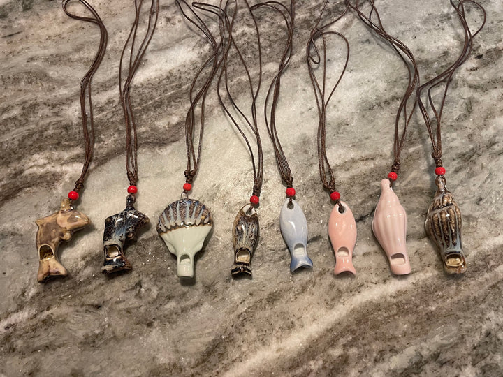 Handcrafted Ceramic Animal Ocarina Whistles - Dolphin, Fish, Turtle Musical Pendants
