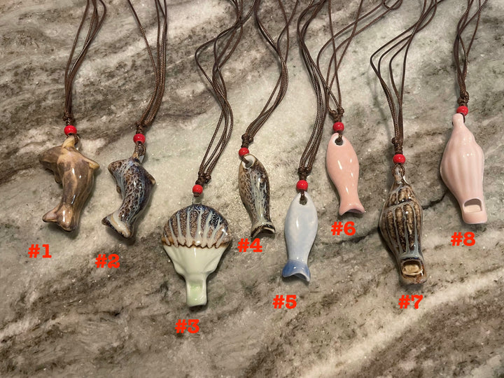 Handcrafted Ceramic Animal Ocarina Whistles - Dolphin, Fish, Turtle Musical Pendants