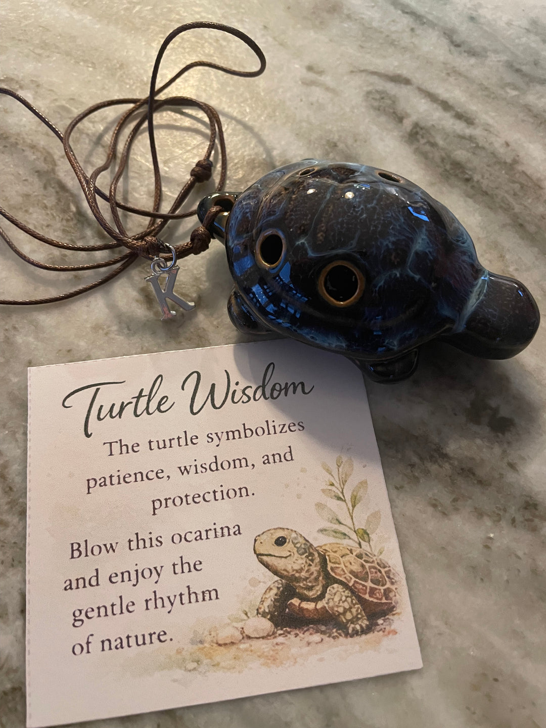 Turtle Ocarina Whistle - Handcrafted Ceramic Turtle Whistle with Charm