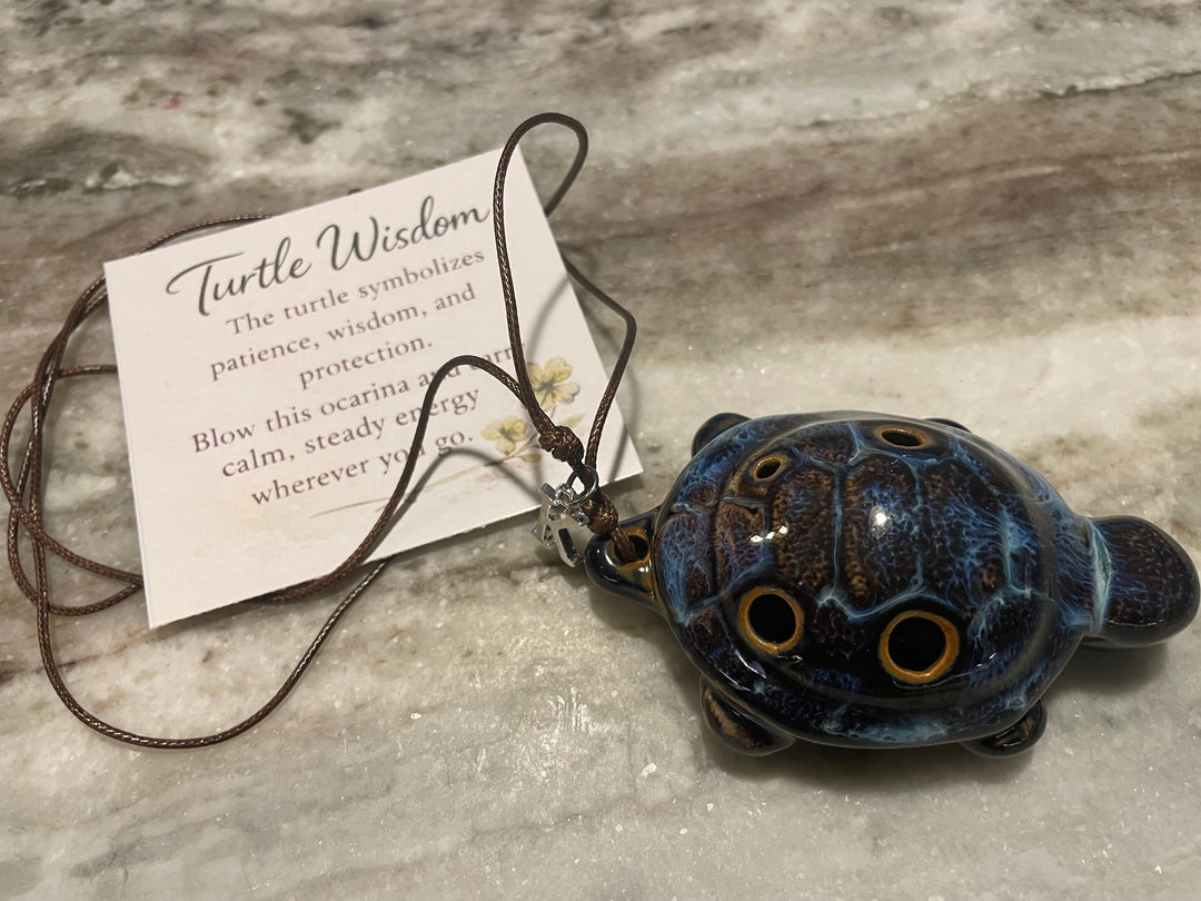 Turtle Ocarina Whistle - Handcrafted Ceramic Turtle Whistle with Charm