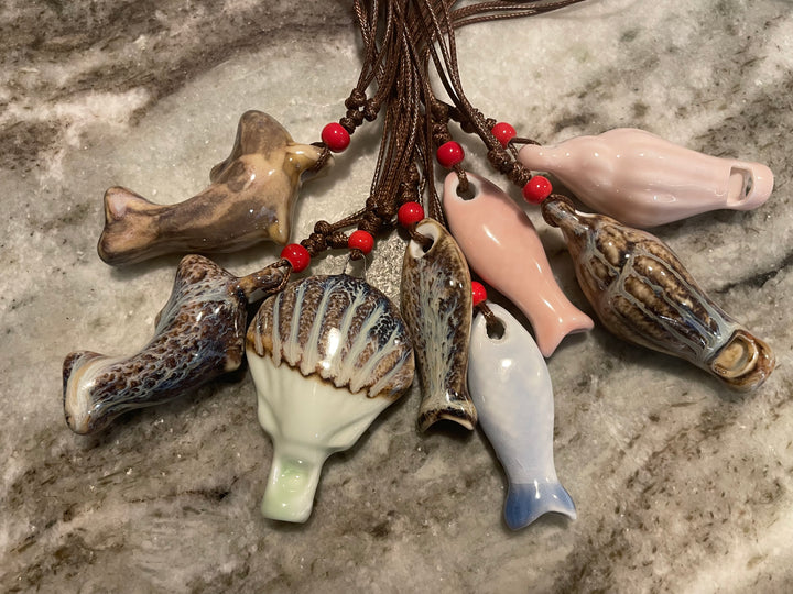 Handcrafted Ceramic Animal Ocarina Whistles - Dolphin, Fish, Turtle Musical Pendants