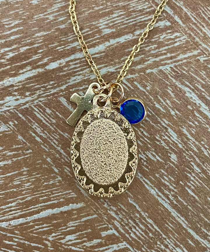 Saint Anthony Necklace with Birthstone – Gold Medal Pendant, Cross Charm | Patron Saint Jewelry