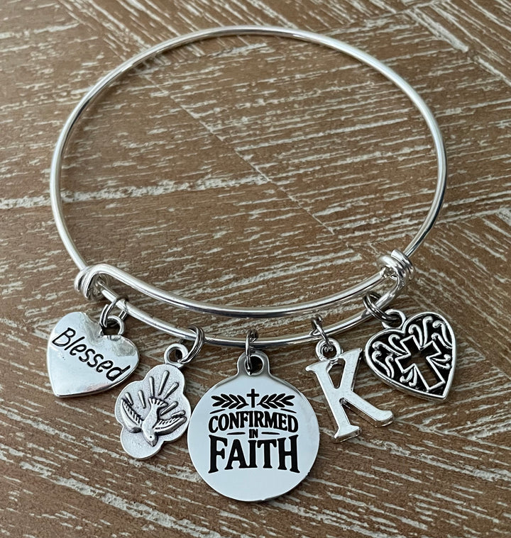 Confirmed in Faith Charm Bangle Bracelet – Personalized Initial