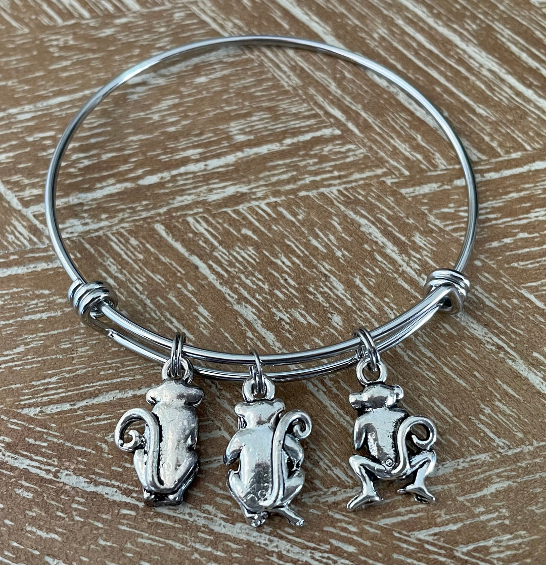 See No Evil Hear No Evil Speak No Evil Three Wise Monkeys Adjustable Bracelet Expandable Silver Charm Bangle Gift