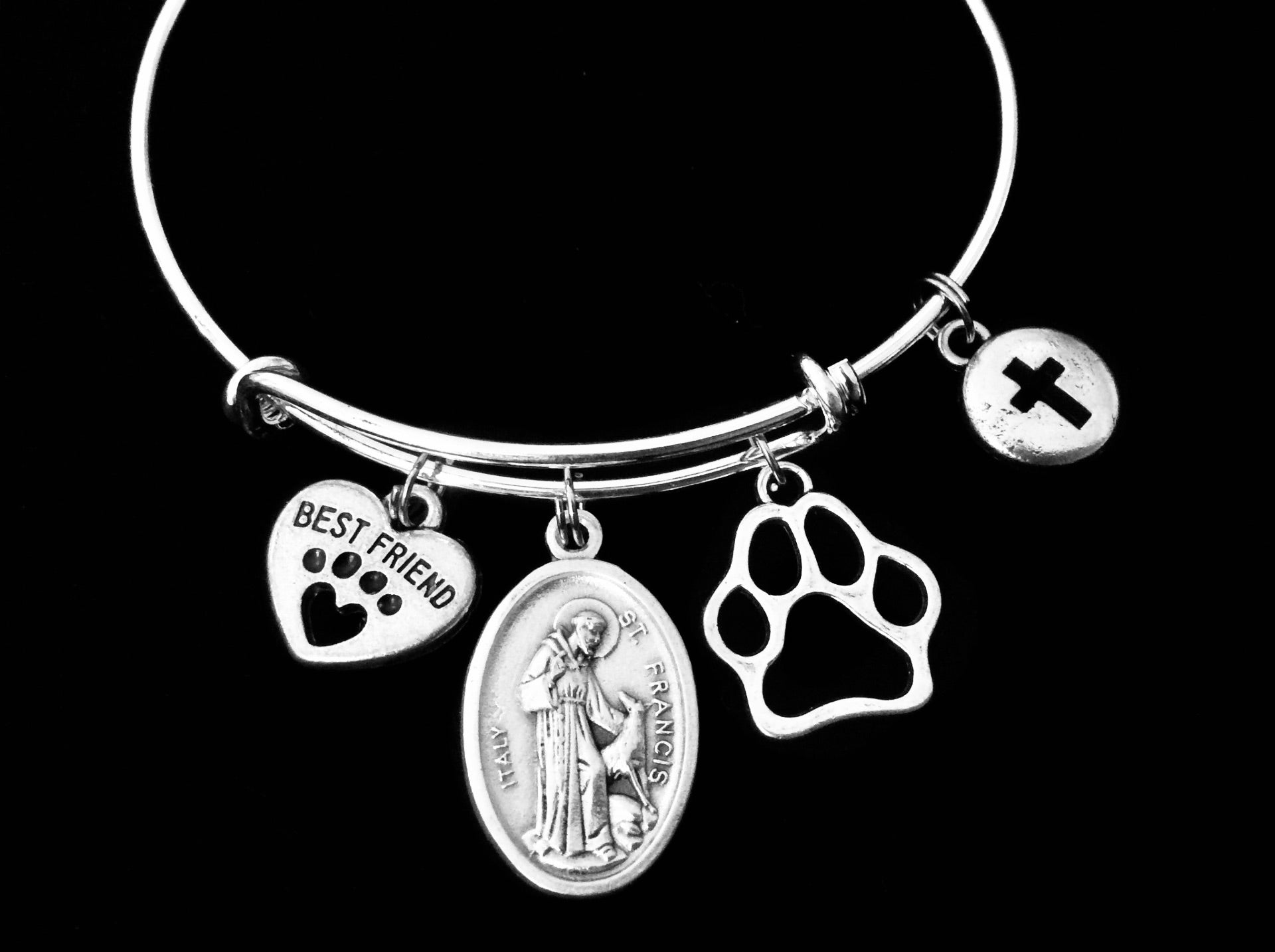 Saint Francis Patron of Animal Silver Expandable Charm Bracelet
