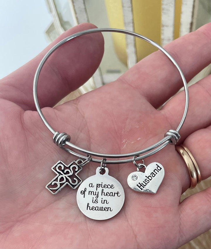 Husband Memorial Bracelet | A Piece of My Heart Is in Heaven Charm Bangle